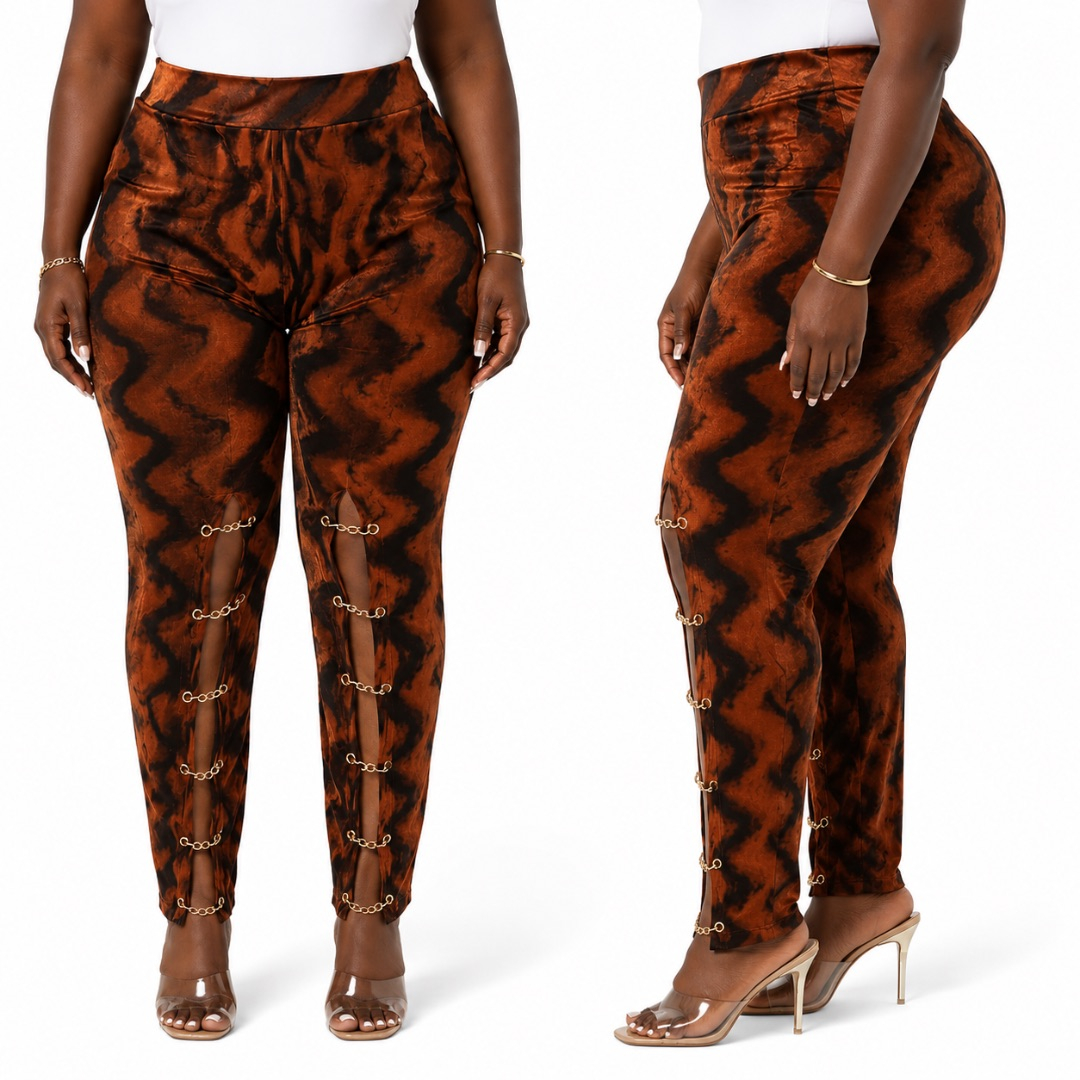 Tiger Print High Waist Cut Out Trousers